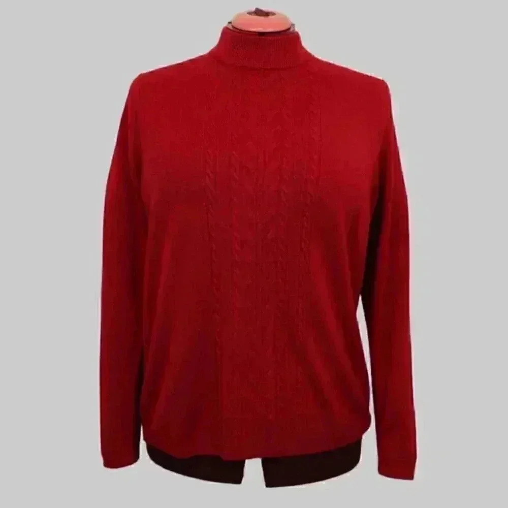 Penmans Women’s Cable Knit Mock Neck Pullover Sweater XL Red Long Sleeve Rib Hem